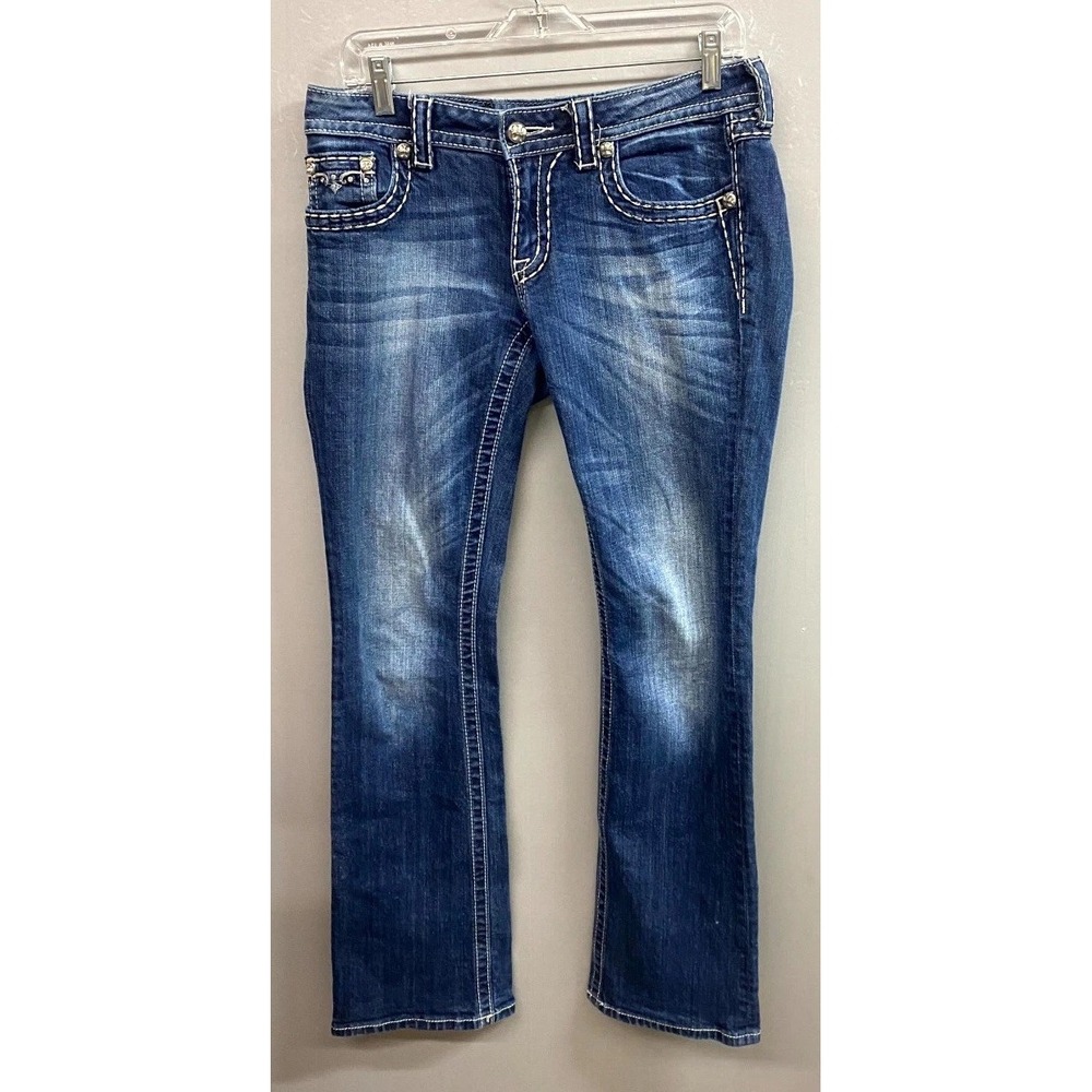 Miss Me Bootcut Jeans Womens 29 Blue Whisker Denim Low Rise Cotton Embellished